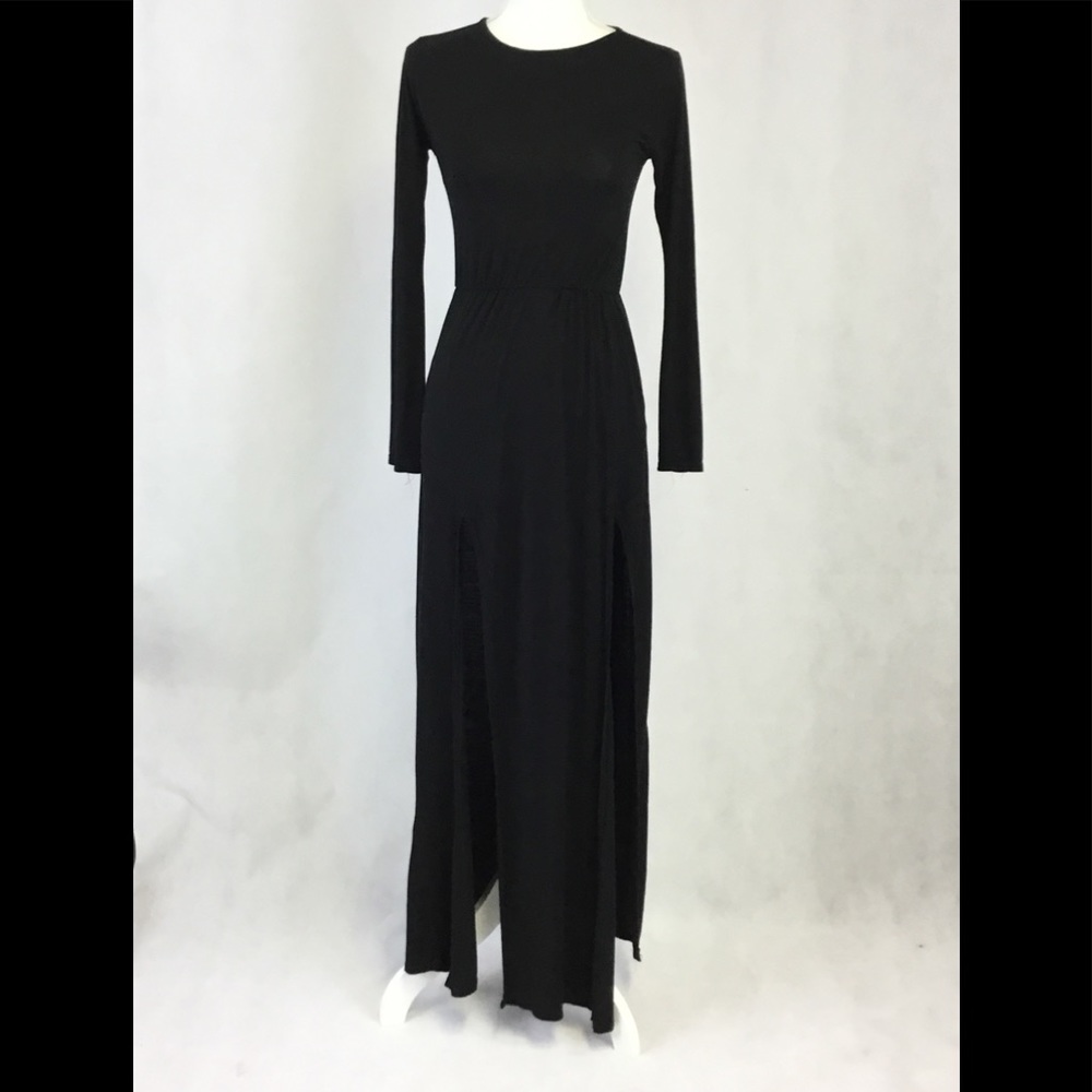 Missguided Black Front Double Slit Maxi Dress